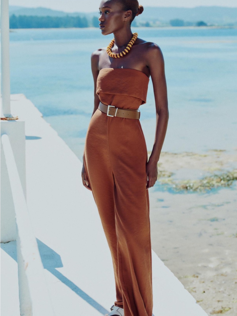 Zara terracotta wide leg jumpsuit with belt